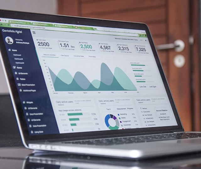 Laptop screen showing charts and graphs